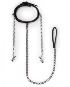 Easy Toys Lead &amp; Nipple Clamps, Collar Restraint Set Black