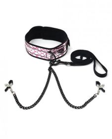 Spartacus Faux Leather Collar, Nipple Clamps Pink