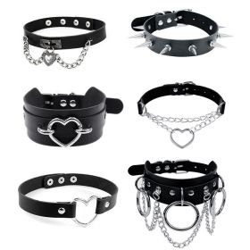 Harajuku Chocker Sexy Heart Lock Key Rivets Black Goth Punk Chokers Gothic Choker Necklace for Women Hip Hop Bondage Cosplay (Metal Color: cn0427p01)