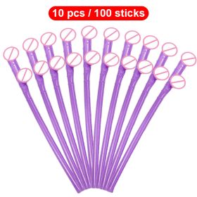 10Pcs Drinking Penis Straws Bride Shower Sexy Hen Night Drink Penis Dick Novelty Nude Straw For Bar Bachelorette Party Supplies (Color: Purple, Ships From: China)