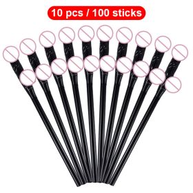 10Pcs Drinking Penis Straws Bride Shower Sexy Hen Night Drink Penis Dick Novelty Nude Straw For Bar Bachelorette Party Supplies (Color: black, Ships From: China)